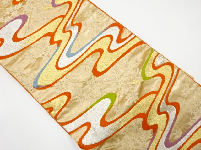 アンティーク　流水に紅葉模様織り出し袋帯（着用可）